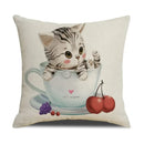 Axyaa Cute Cat Linen Pillowcase for Double Bed 45x45cm