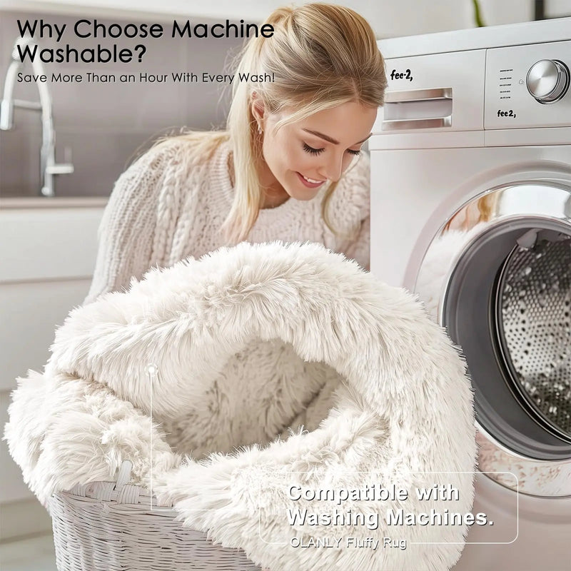 Axyaa Plush Round Carpets: Non-Slip, Washable Rugs for Living Room & Bedroom