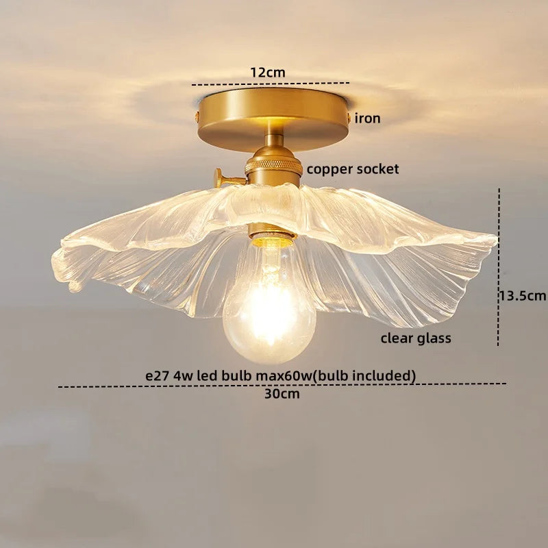 Axyaa Glass Copper LED Ceiling Light Fixture Simple Art Bedroom Living Room Chandelier