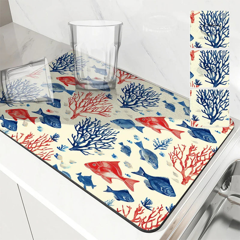 Axyaa Marine Coral Diatoms Absorbent Non-slip Kitchen Drain Mat