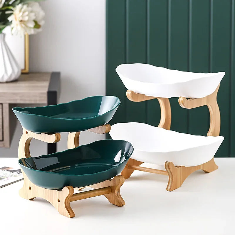 Axyaa 2/3 Layer Wooden Dinnerware Set - Partitioned Fruit Bowl, Candy Trays, Salad Bowl