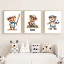 Axyaa Teddy Bear Sports Custom Name Nursery Wall Art Canvas Print Kids Room Decor