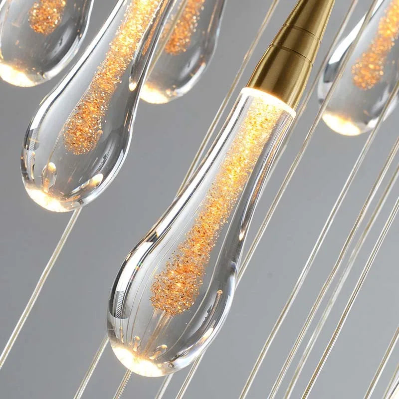 Gold Crystal Tear Drop Chandelier for Villa Staircases, LED Pendant Light by Axyaa