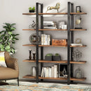 Axyaa Tall Industrial Bookshelf with Open Wood Shelves, Metal Display Storage Shelving