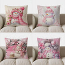 Axyaa Pink Snowman Flowers Throw Pillow Cover