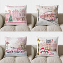 Axyaa Pink Christmas Town Merry Christmas Pillow Cover
