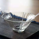 Axyaa Glass Teacup & Spoon Set: Bamboo Hat Design Kung Fu Tea Ware