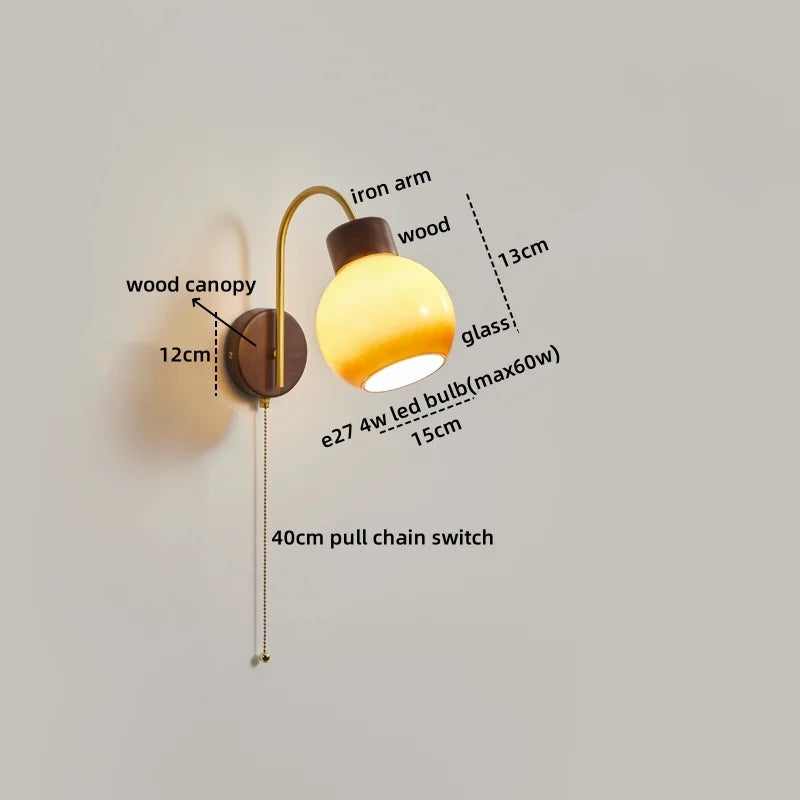 Axyaa Modern Wood Glass LED Wall Light for Bedroom and Living Room