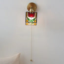 Axyaa Glass LED Wall Lights Pull Chain Switch Tiffany Style Bedside Lamp