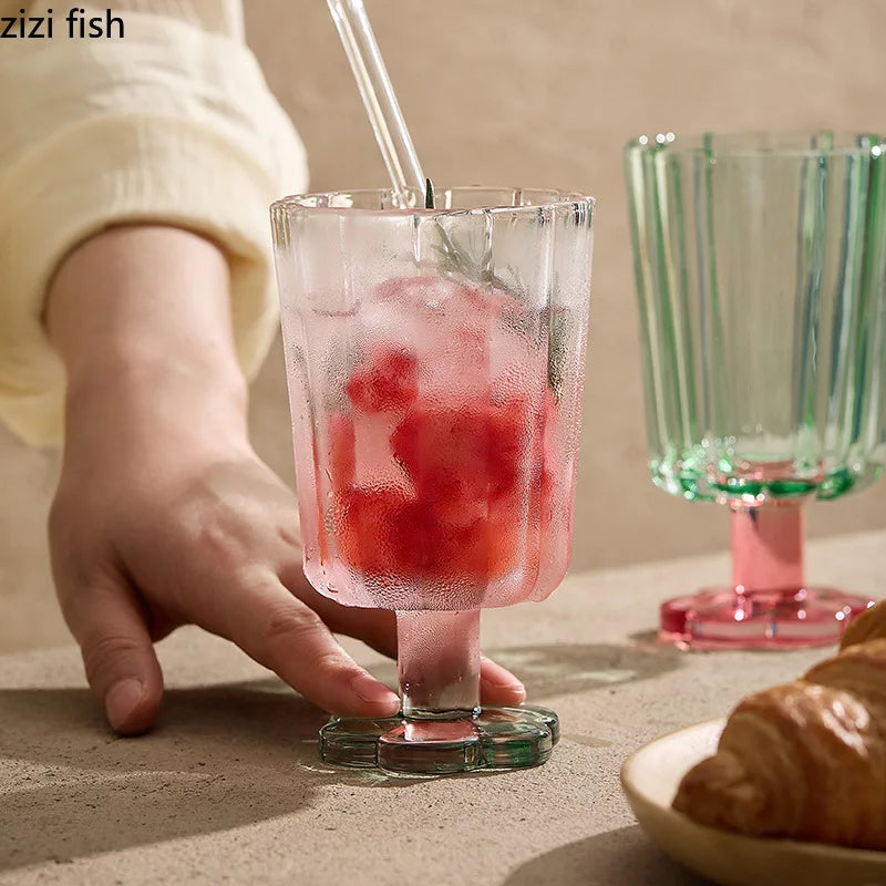 Axya Flower Glass Cups: High Foot Drinkware for Juice, Wine, and More