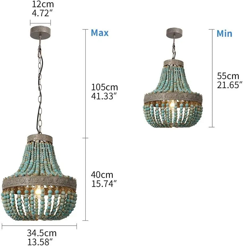 Axyaa Blue Wooden Beads Pendant Chandelier for Living Room, Bedroom, Kitchen