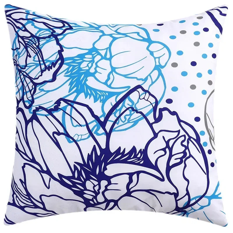 Axyaa Blue Floral Print Cushion Cover 45x45cm - Modern Sofa Car Decorative Pillow Cover