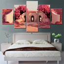 Axyaa Architecture Pinkish Red Canvas Wall Art Home Decor Print