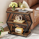 Axyaa Industrial End Table with 3 Shelves, Wood Top & Metal Frame