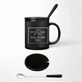 Axyaa Black Ceramic Coffee Mug with Lid, Spoon | 350ml Custom Logo Pictures Cup