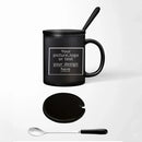 Axyaa Black Ceramic Coffee Mug with Lid, Spoon | 350ml Custom Logo Pictures Cup