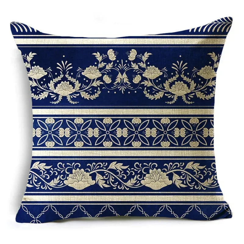 Axyaa Blue & White Porcelain Pattern Pillowcase - Sofa Decor 40cm/45cm/50cm