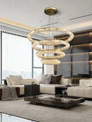 Axyaa Luxury Gold Round LED Chandelier for Living Room, Bedroom, and Dining Table