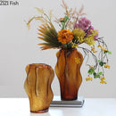 Axyaa Brown Wrinkle Glass Vase Floral Vases Modern Home Desk Decor