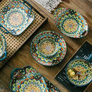 Axyaa Bohemian Ceramic Plate Set - 7 Piece High-Value Dessert & Spaghetti Bowl