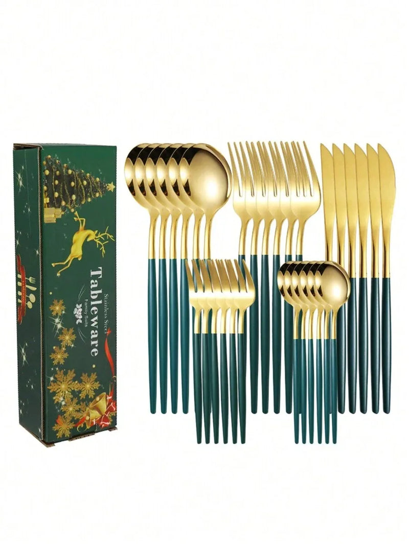 Axyaa Stainless Steel Portuguese Tableware Set- Christmas Edition