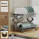 Axyaa 2 Tier Collapsible Bowl Drainers Rack - Metal Foldable Kitchen Storage Holder