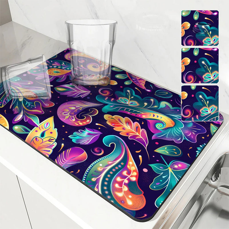 Axyaa Paisley Pattern Absorbent Mat: Antiskid & Quick Dry Kitchen & Bathroom Drain Pad