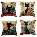 Axyaa Black Cats & Colorful Flowers Cushion Cover - Sofa, Bedroom, Car Pillow Cover