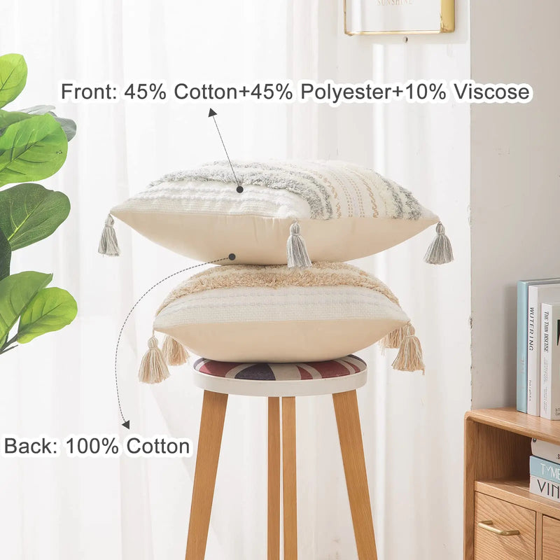 Axyaa Bohemia Tufted Woven Cushion Covers Set of 2