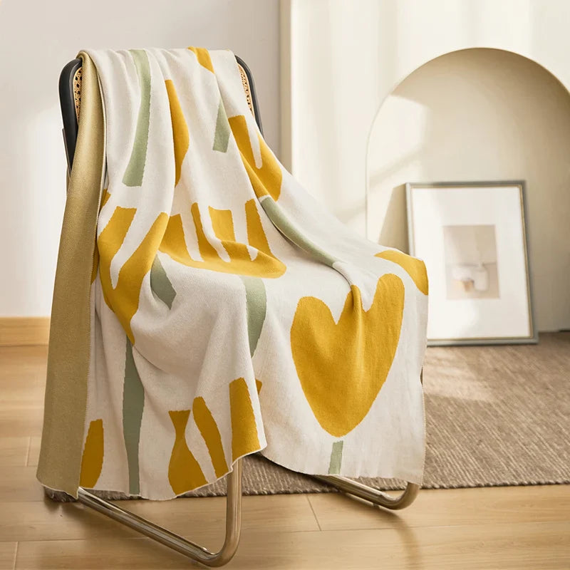 Axyaa Soft Orange Yellow Cotton Throw Blanket Home Sofa Couch Bed 50"x62"