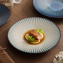 Axyaa Striped Ceramic Plate Set: Creative Tableware for Salad, Desserts, Noodles, and Sashimi.