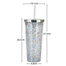 Axyaa Glitter Double Layer Sippy Cup, Large Capacity Reusable Coffee Milk Tea Cup