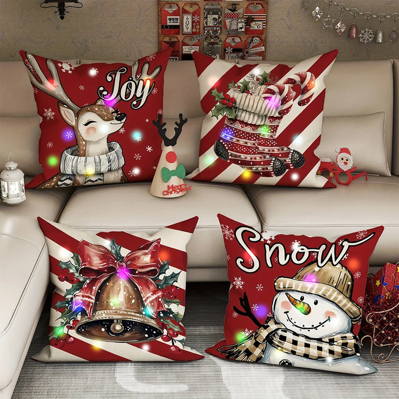Axyaa Snowman Fawn Bell LED Pillowcase - Christmas Party Home Decor & Gift