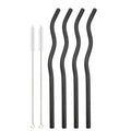 Axyaa Stainless Steel Wave Straws Set with Brush - 4pcs Cocktail Bar Drinkware