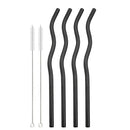 Axyaa Stainless Steel Wave Straws Set with Brush - 4pcs Cocktail Bar Drinkware