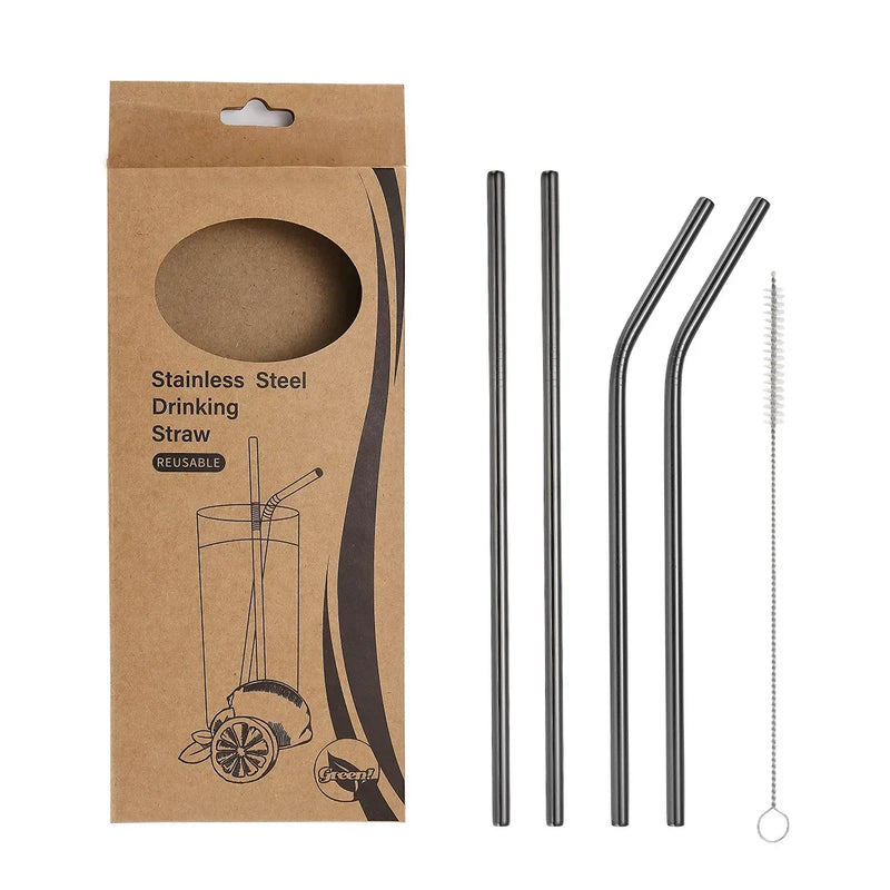 Axyaa Stainless Steel Straws Set - Reusable, Washable, Ideal for Smoothies, Juice