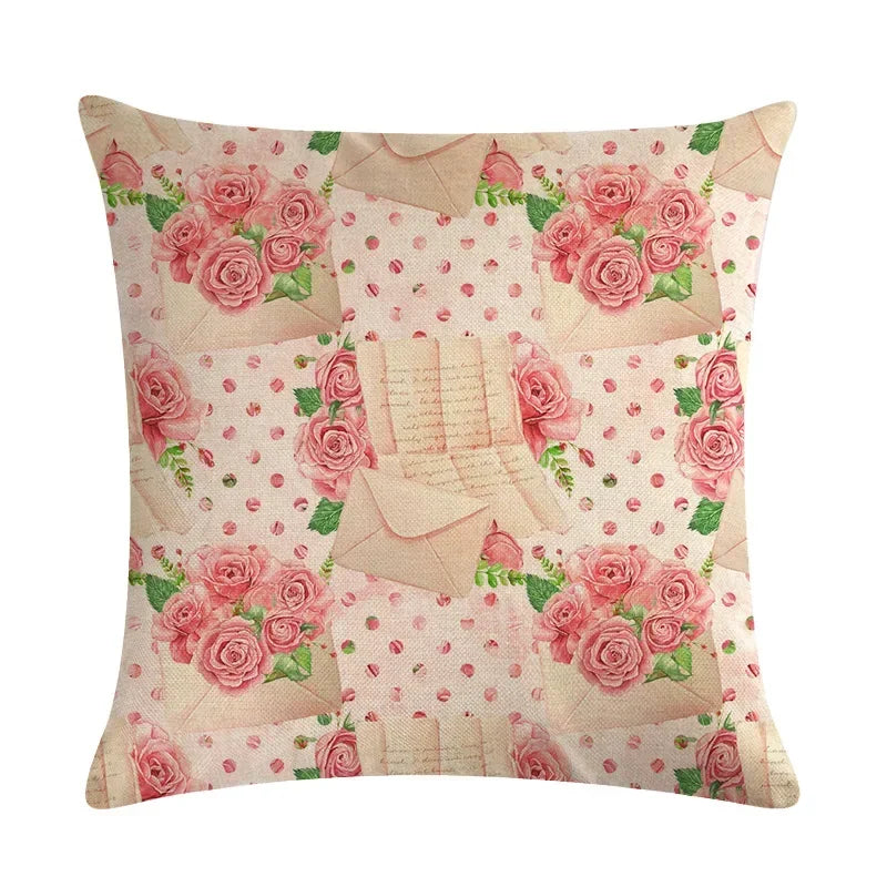 Axyaa Vintage Plant-flower Linen Cushion Cover 45*45cm