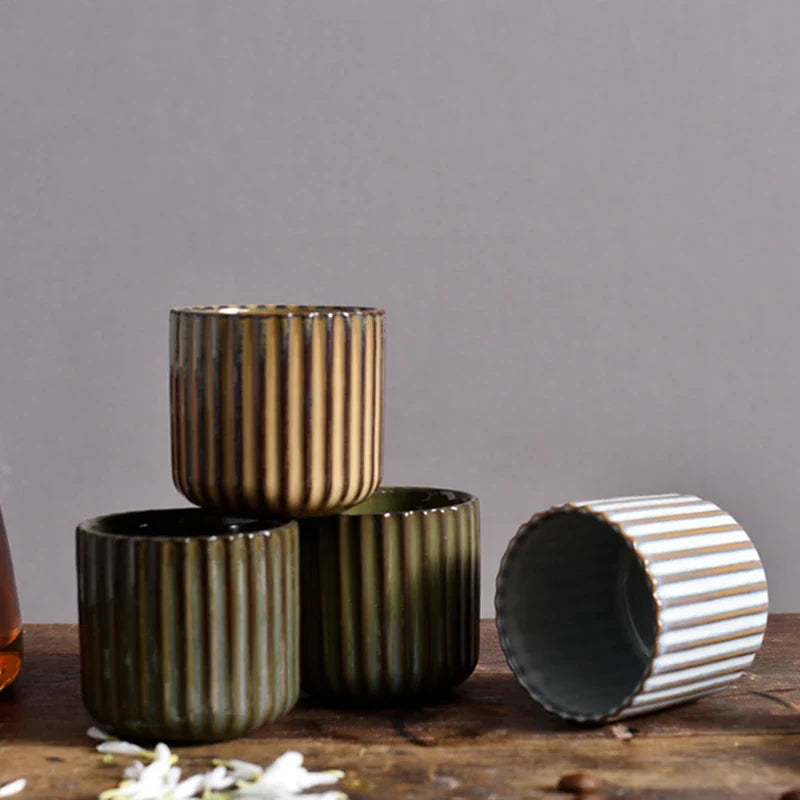 Axyaa Ceramic Tea Cup - Japanese Style Striped Coffee Mug 180ml Mug Drinkware