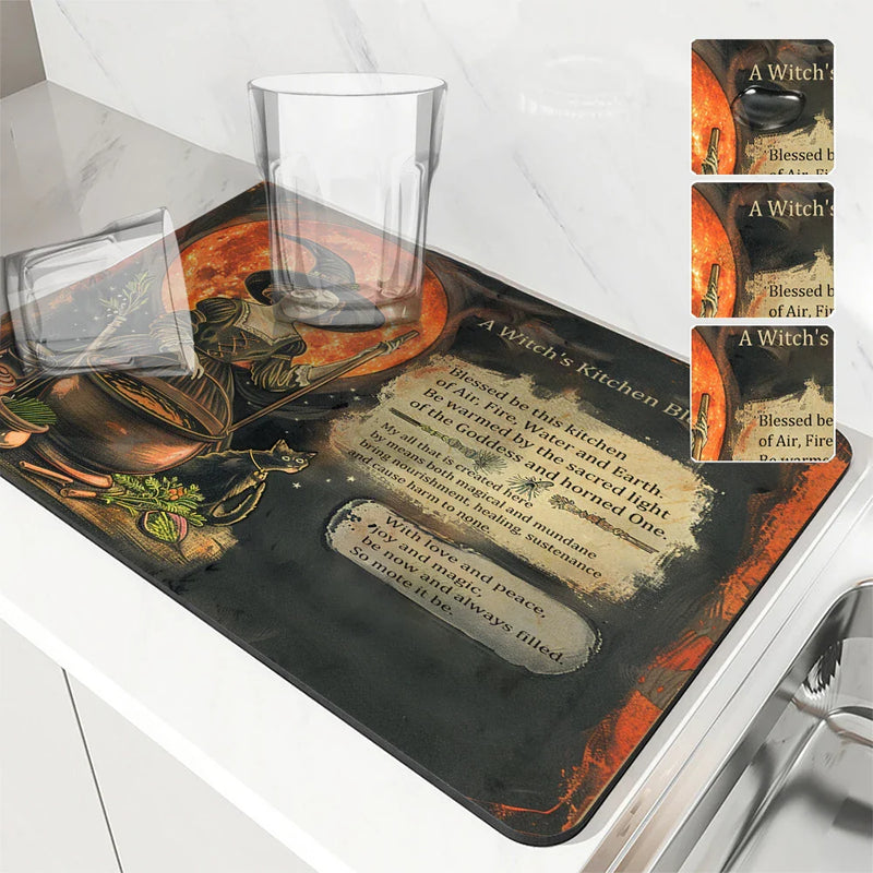 Axyaa Halloween Kitchen Draining Mat Absorbent Anti-slip Quick Dry Bathroom Drain Pad
