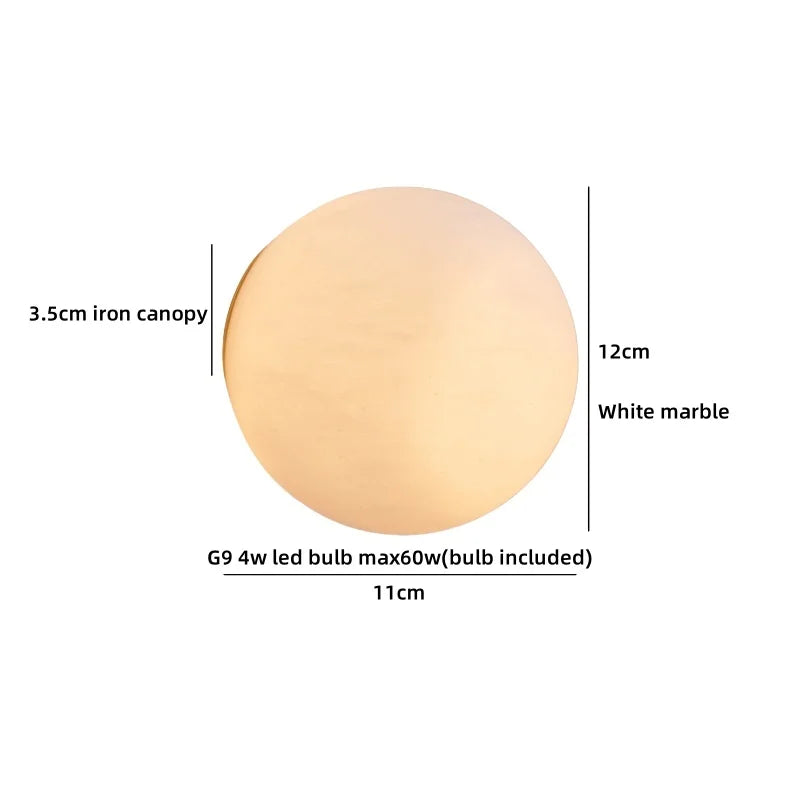Axyaa White Glass Ball LED Wall Sconce - Modern Bedroom Bar Decor Light