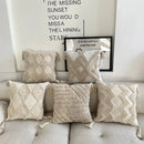 Moroccan Beige Fringe Tufted Pillow Case for Chic Home Decor by Axyaa