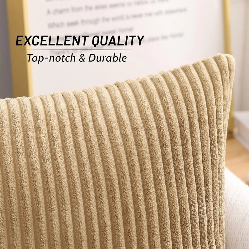 Axyaa Plush Flannel Khaki Pillow Covers for Couch and Home Decor