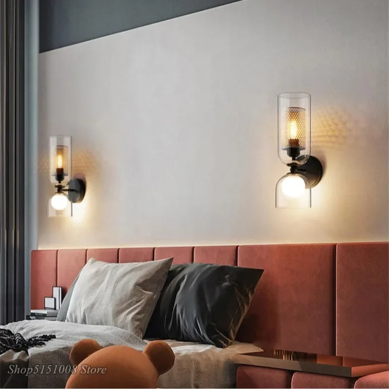 Nordic Iron Net Glass Double Head Wall Lamp by Axyaa