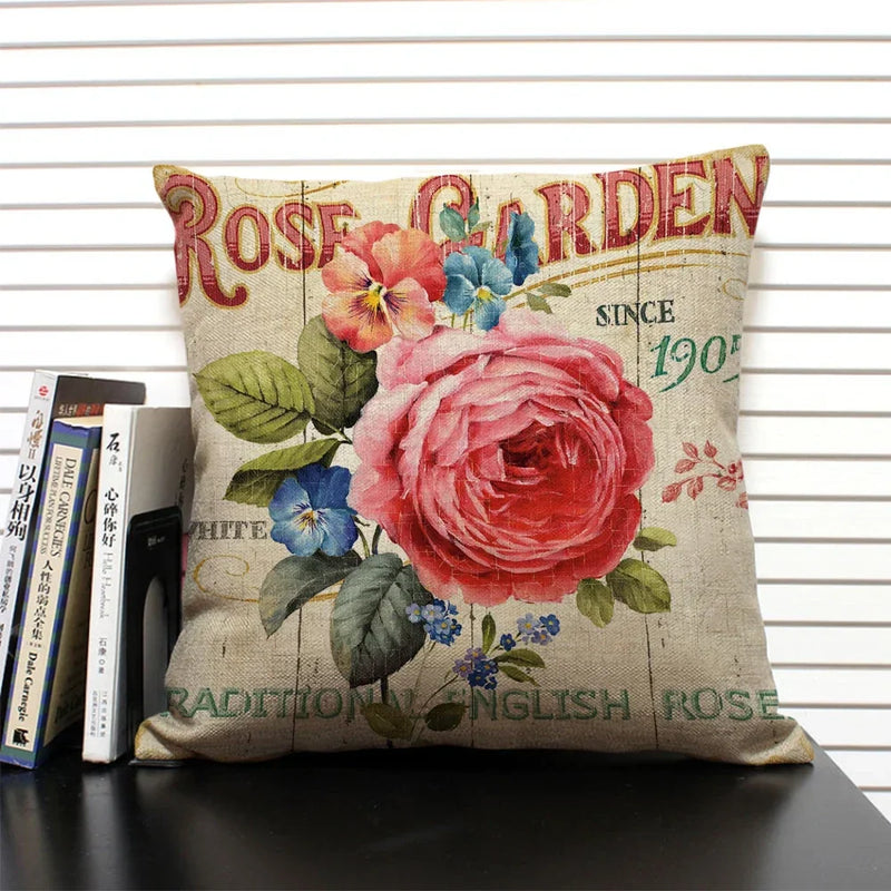 Axyaa Retro Flowers Pattern Cushion Cover - European & American Style Pillow Case