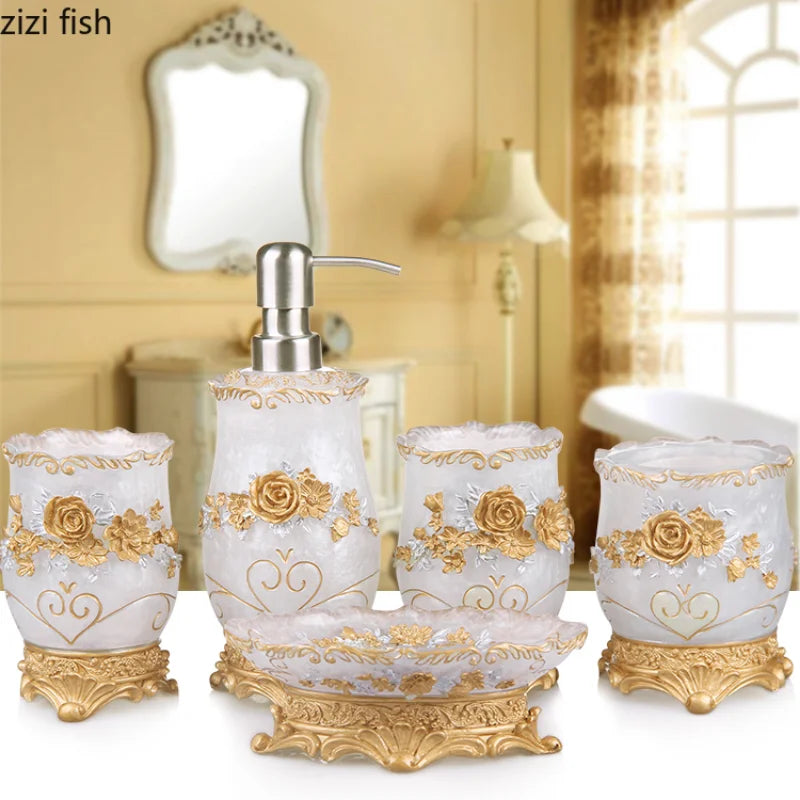 Axya Bathroom Resin Set: Dispenser, Toothbrush Holder, Cup, Soap Dish, Tray, Toilet Brush, Wastebin