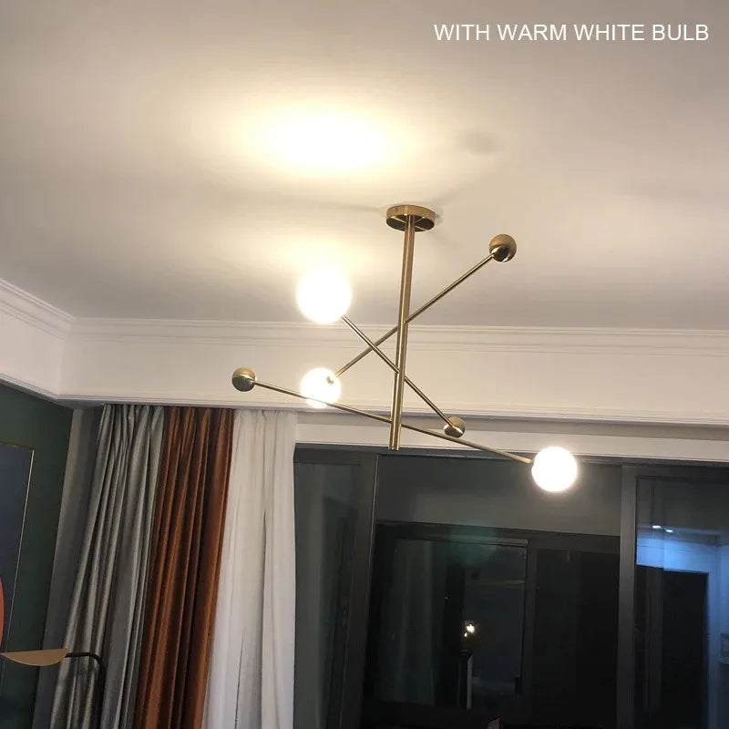 Axyaa Modern Glass Ball LED Ceiling Chandelier in Black Gold for Home Lighting