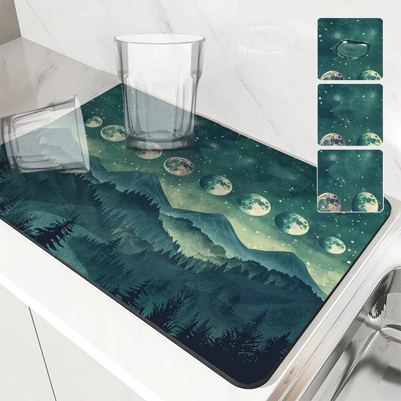Axyaa Kitchen Drying Mat: Absorbent Dish Placemat & Table Cup Drying Mats