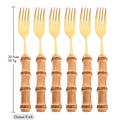 Axyaa Gold Bamboo Handle Dinner Fork Set - Stainless Steel Cutlery Set