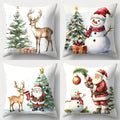 Axyaa Christmas Pillowcase Set - Tree, Snowman, Santa - 17.7" - Single-sided Print
