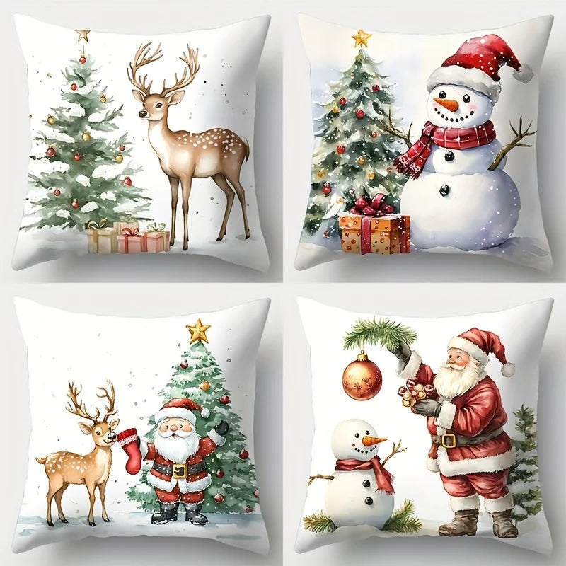 Axyaa Christmas Pillowcase Set - Tree, Snowman, Santa - 17.7" - Single-sided Print